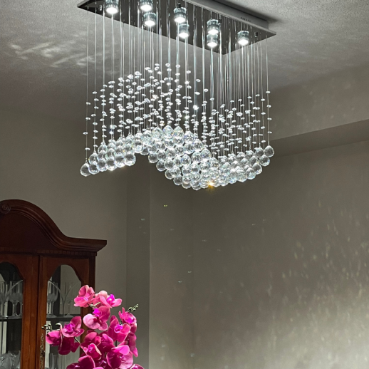 Wavey Crystal Ceiling Light Fixture Gallery Image